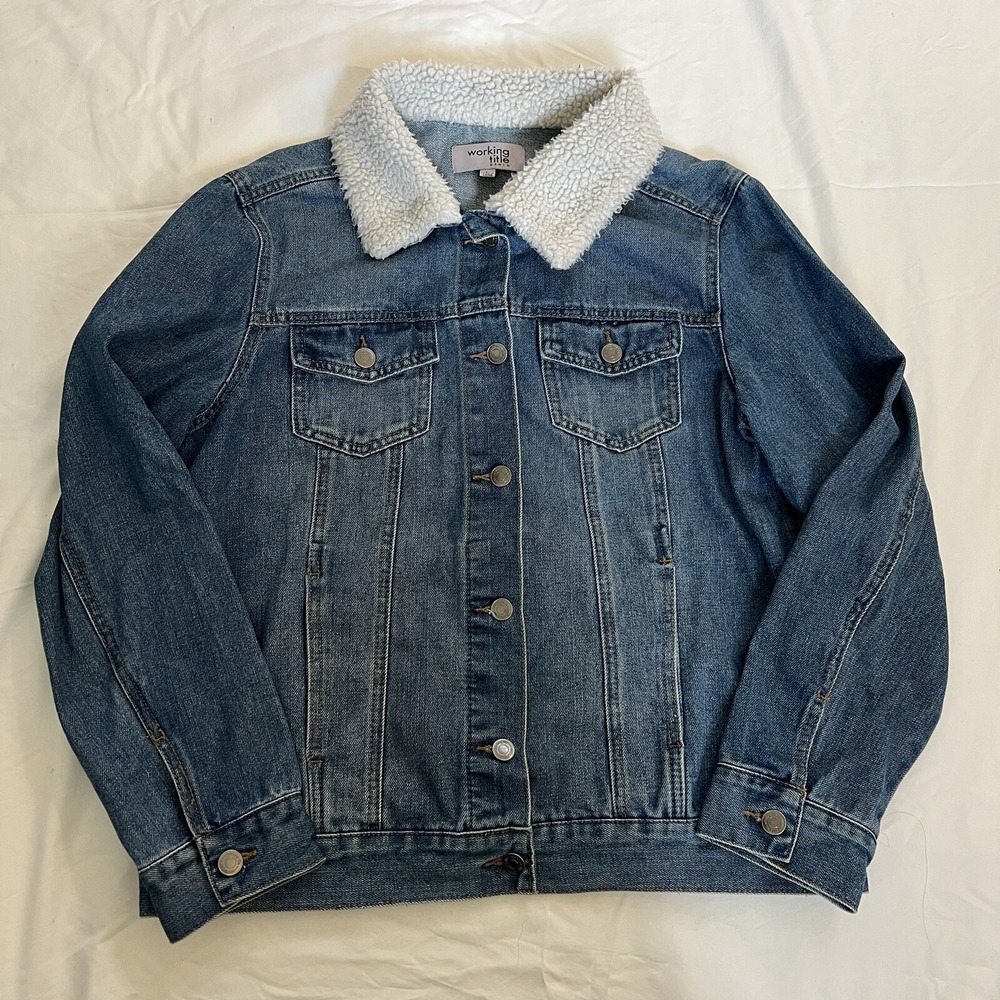 Women's Denim Jacket Faux Fur Collar Working Title Size Large